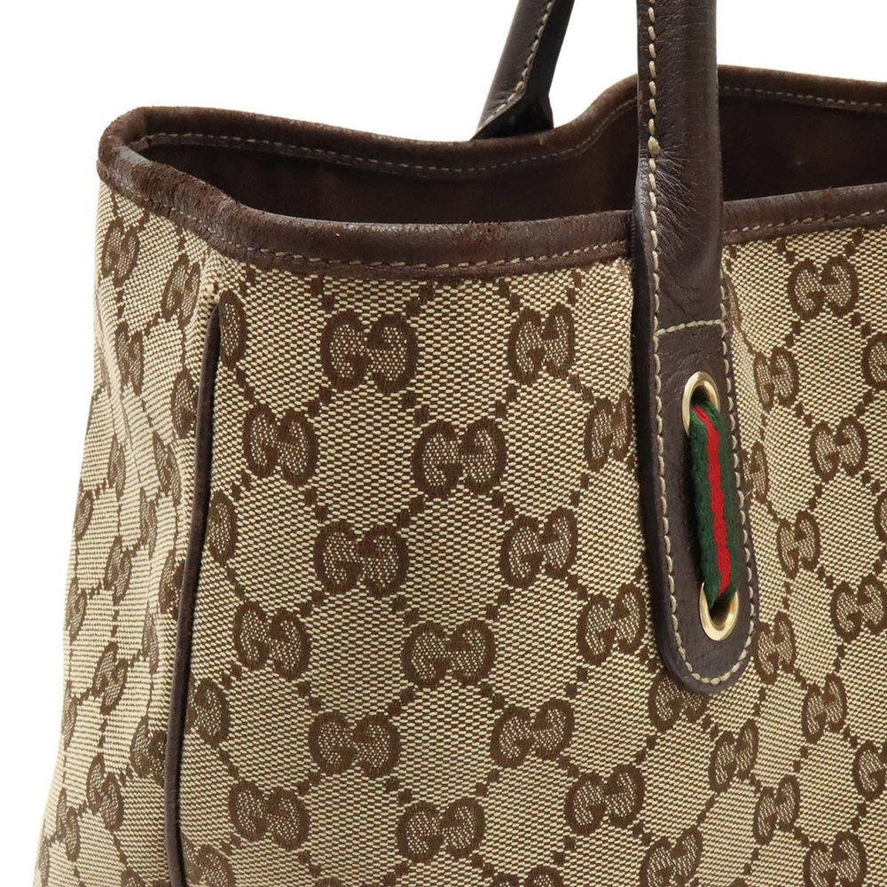 GUCCI Gucci GG Canvas Princely Line Ribbon Tote Bag Shoulder Leather Khaki Be... - Picture 7 of 8